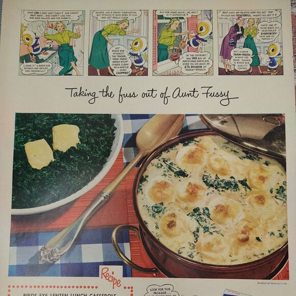 Birds Eye Spinach Lenten Lunch Casserole Aunt Fussy - 1950 Retro Vtg PRINT AD - Picture 8 of 10